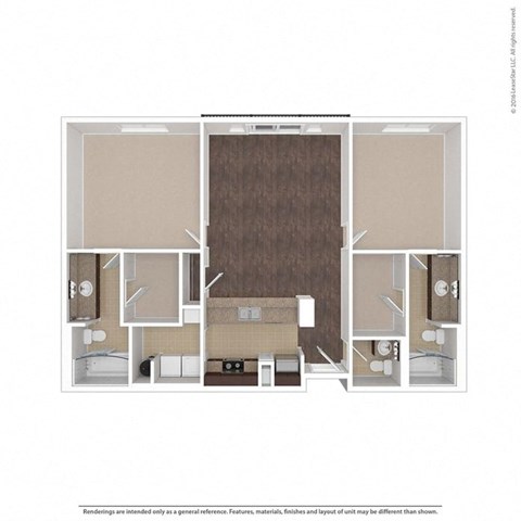 Floor plan for 2 beds, 2.5 baths, 1175 sqft